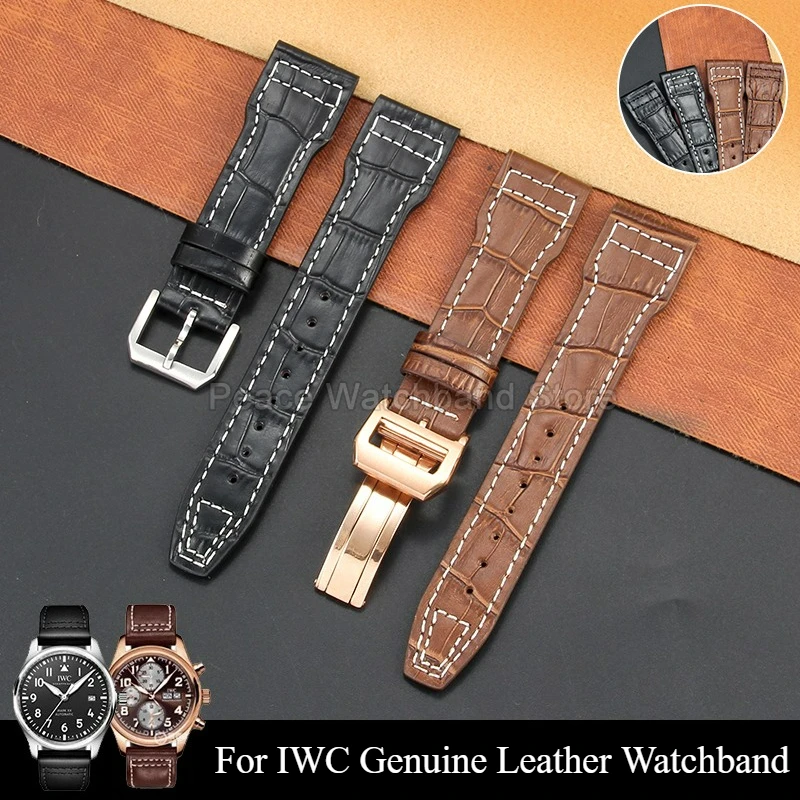 حزام ساعة من الجلد الطبيعي مع بطانة شبكية قابلة للتنفس ومقاومة للعرق لامعة طبيعية لـ IWC Pilot's Le Petit Prince Mark 18