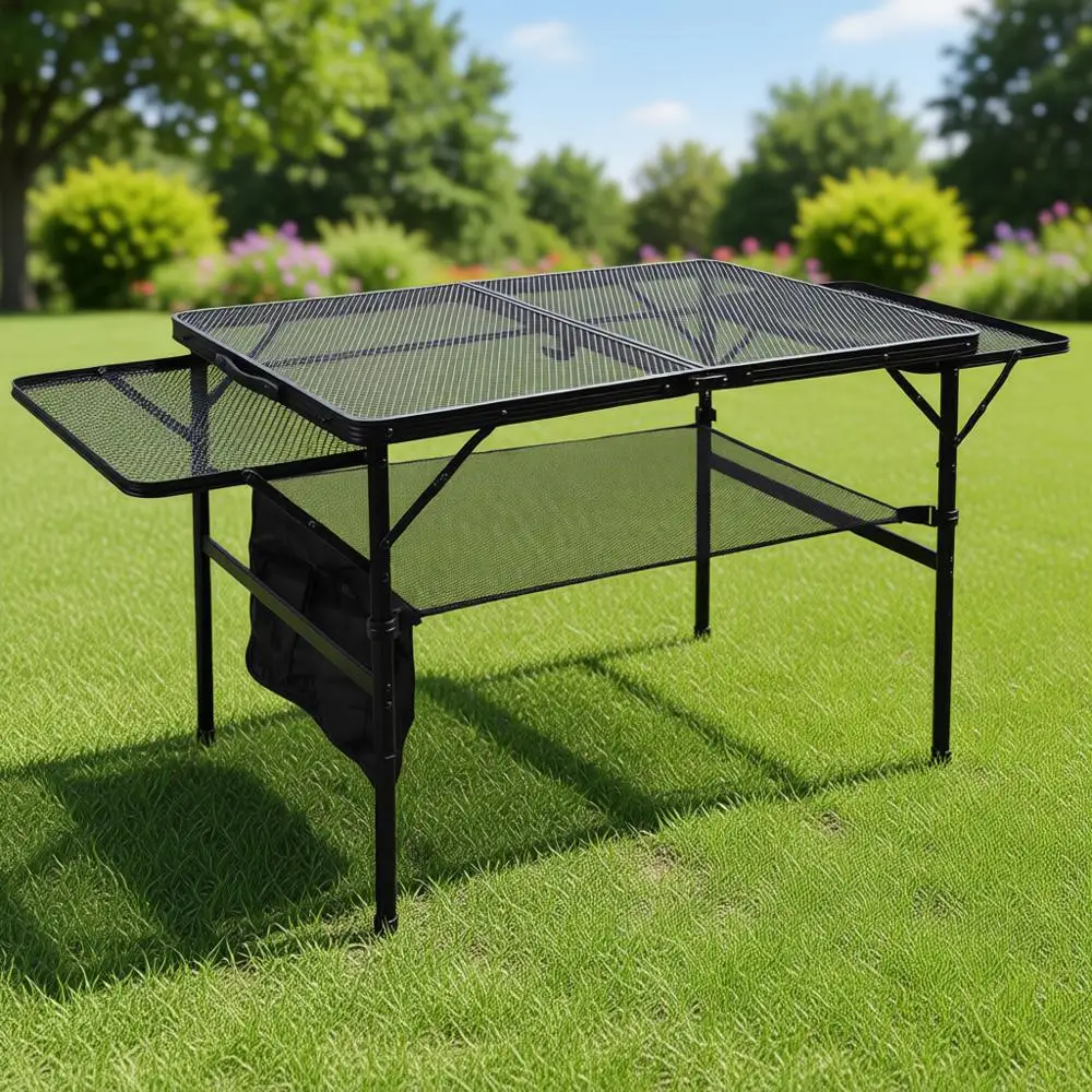 

Портативный складной походный стол 3x2 с регулируемой высотой, сетчатой поверхностью и сумкой для переноски, для активного отдыха, пикников, пляжа и барбекю, черный
