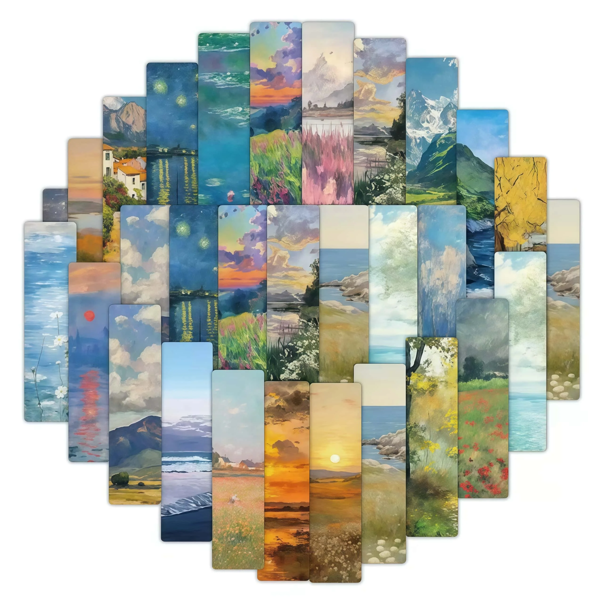 24Pcs Impressionist Landscape Bookmarks, Monet Oil Painting Page Markers for Book Lovers Reading Stationery Decor Gift