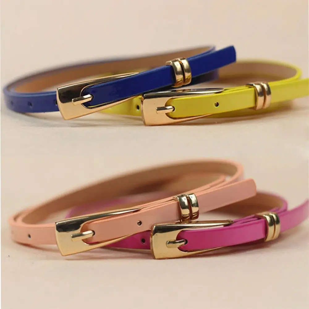 PU Leather Alloy Clothing Accessories Girl Multicolor Candy Color Lady Waistband Narrow Women Thin Waist Belt Skinny