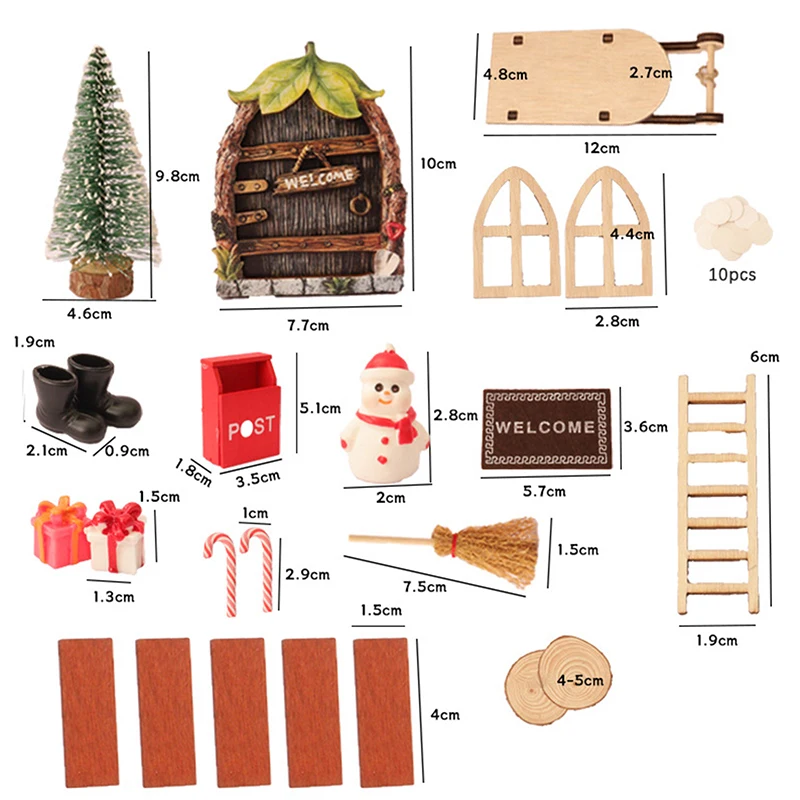 23Pcs/Set Dollhouse Mini Retro Elf Gate Model Christmas Sleigh Pocket Door Ornaments Miniature Scene Xmas Kids Toys DIY Decora