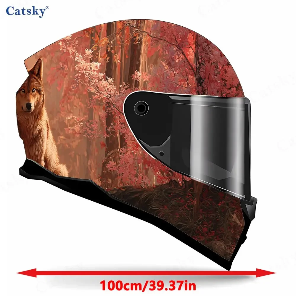 Autumn Realm Wolf Couple Helmet Vinyl Wraps, Waterproof Scratch-Resistant Full Face Helmet Decals, Durable PVC Decoration Protec