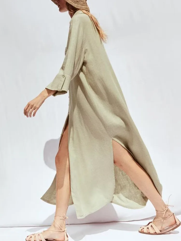 Fashionable Shirt-Style V-Neck Long Sleeve Dress ZA2025 New Summer Women's Single Button Elegant Dress for Ladies