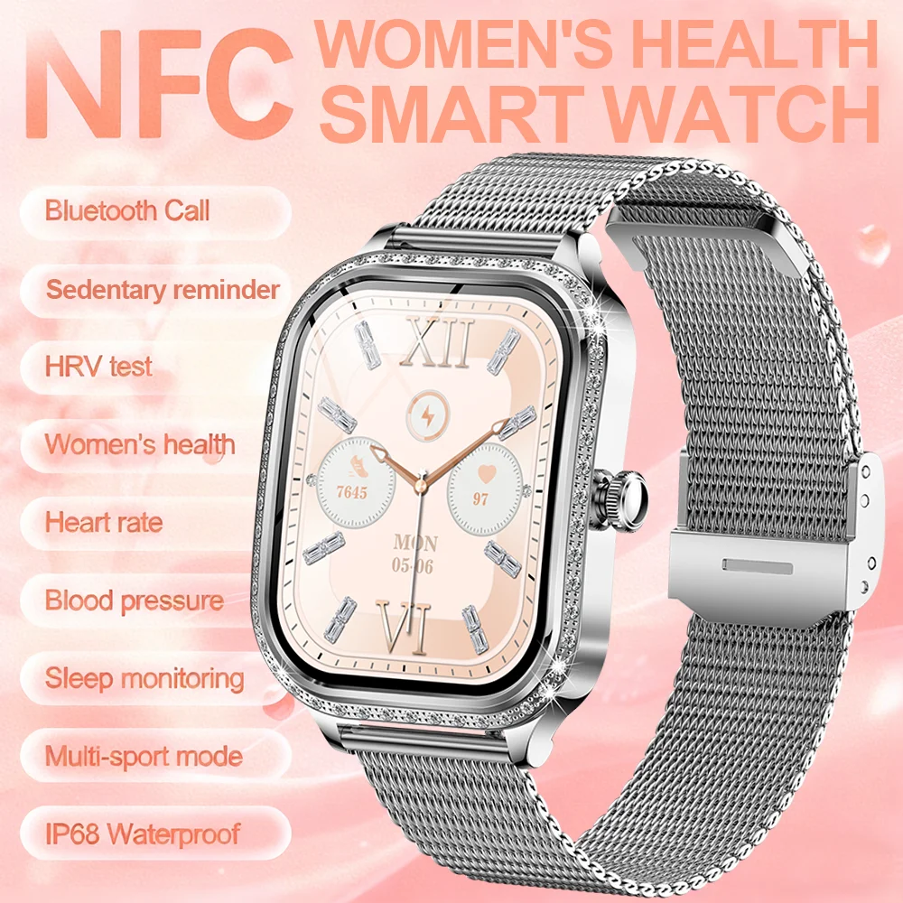 

New Fashion Women's Smart Watch Heart Rate 1.75 Inch 240*296 HD Screen Diamond Watch Bluetooth Call Waterproof SmartWatch Ladies