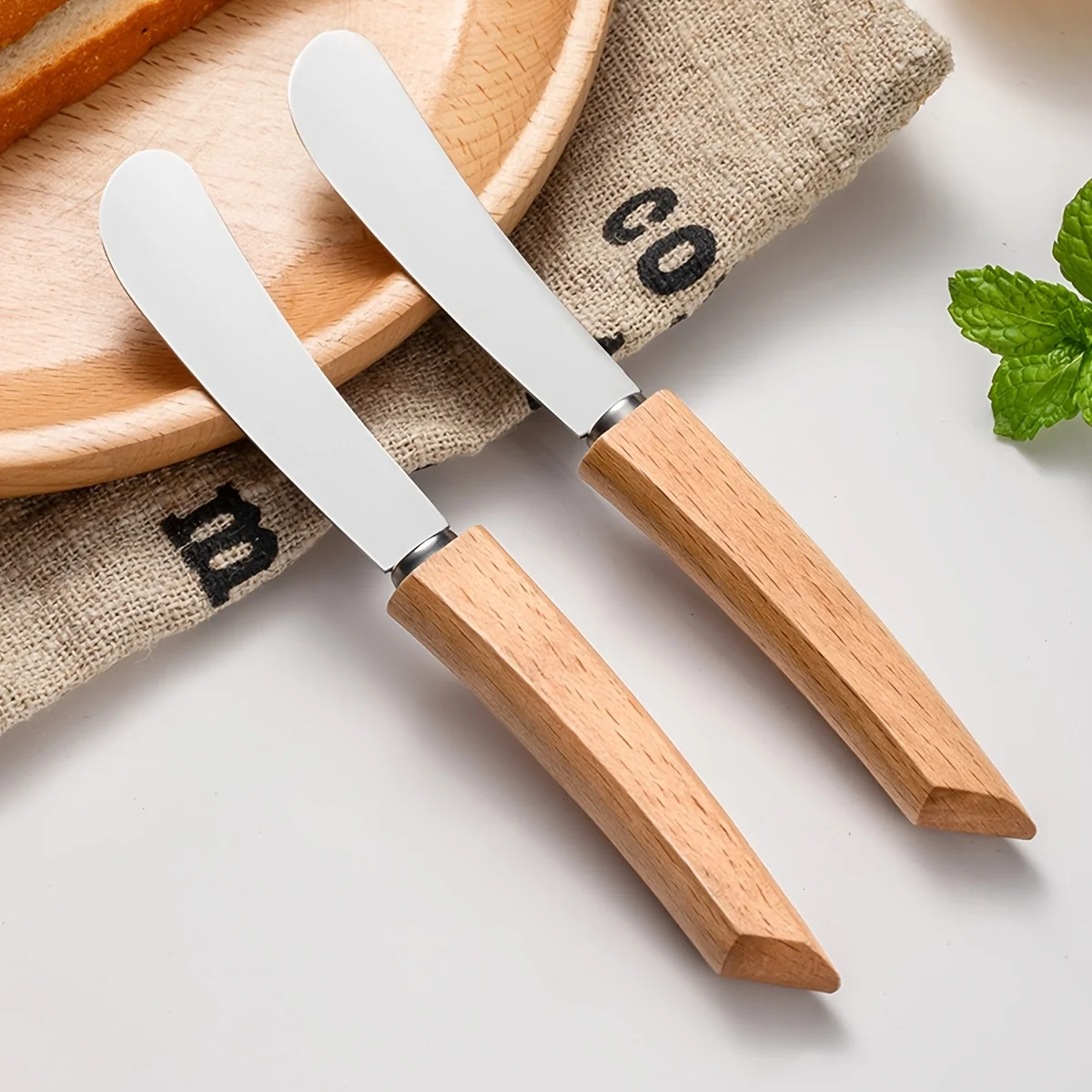 1/2pcs Stainless Steel Butter Knife Western Cutlery Bread Jam Knife Wooden Long Handle Butter Spatula Pastry Knife Cream Scraper