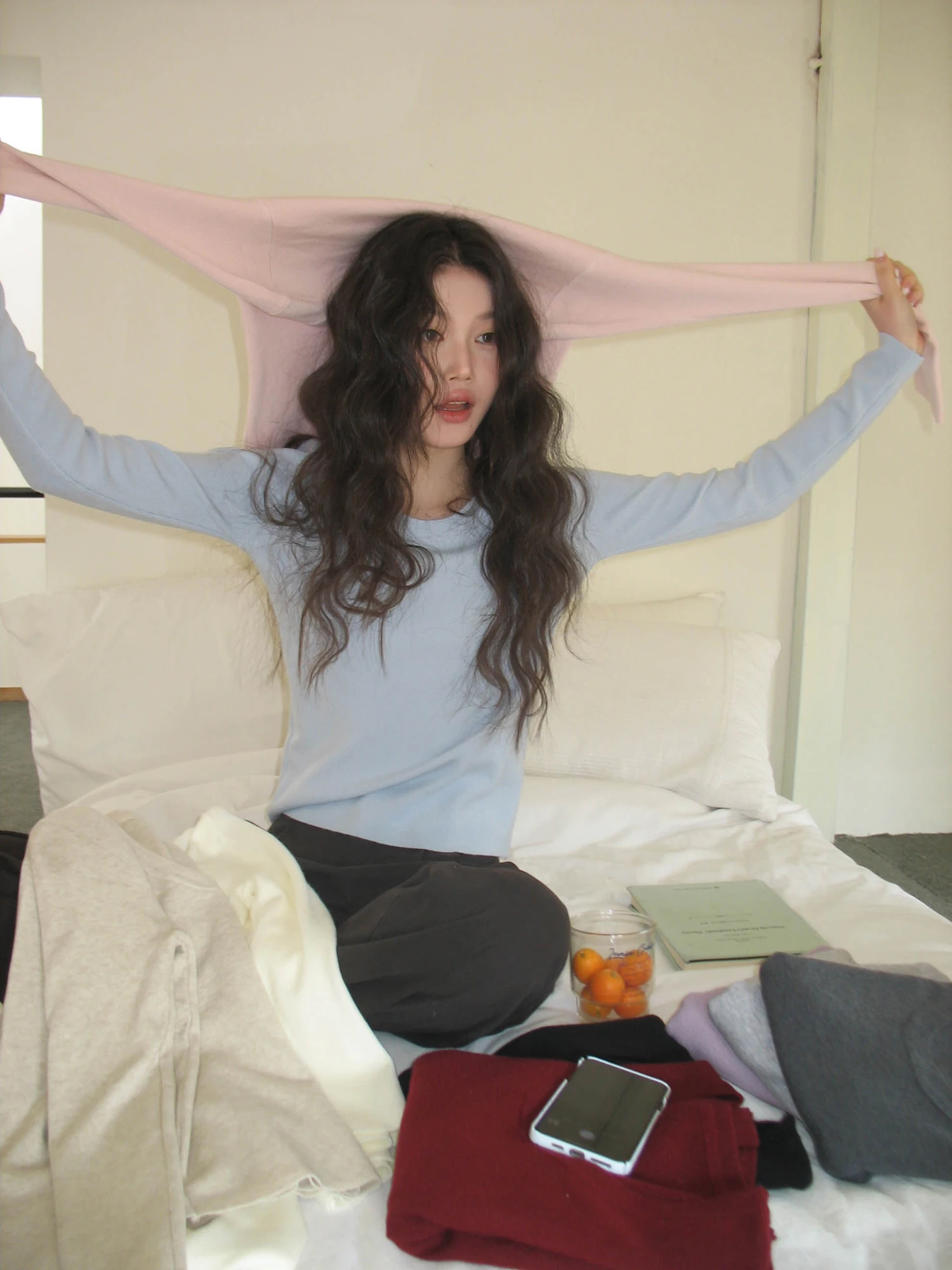 

Blue Long Sve round Ne Knitted Base irt Women's Slim Fit Spring 2026 New Sle Pure Color Versatile Base Layer Top