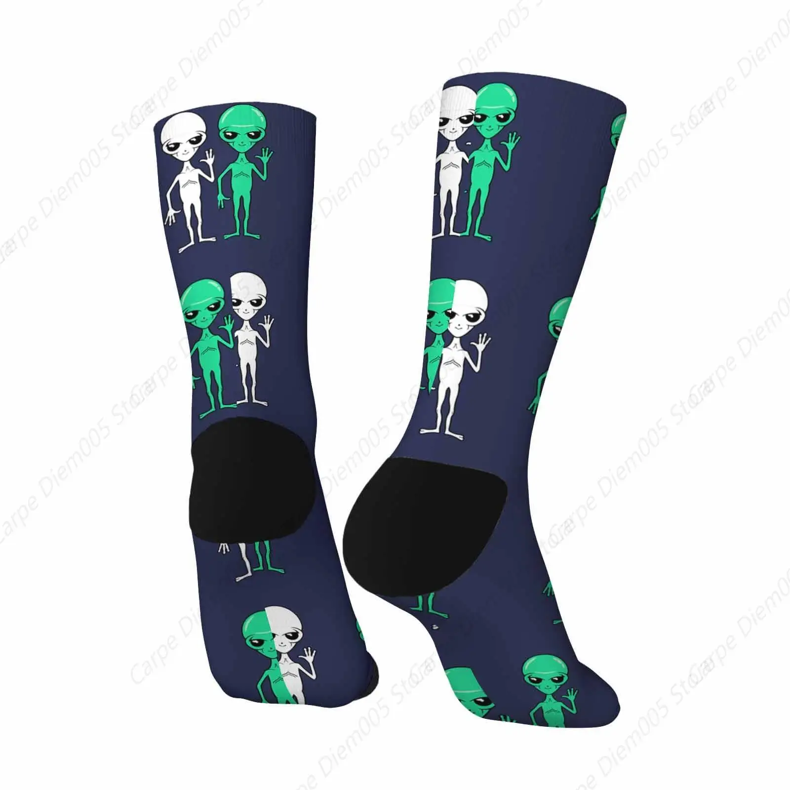 Cartoon Character Alien Mens Fun Dress Socks Group Of Green Alien Socks For Women Funny Novelty Crazy Design Cotton Socks