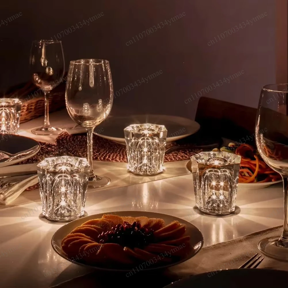 Diamond Crystal Night Light Rechargeable Romantic Atmosphere Table Lamp for Restaurant Bar Bedroom Bedside Home Decor Gift