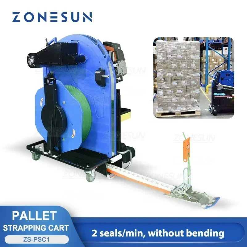 ZONESUN ZS-PSC1 Pallet Strapping Cart No Bending PP/PET Strip Belt Lithium Rechargeable Battery Goods Packing Machine