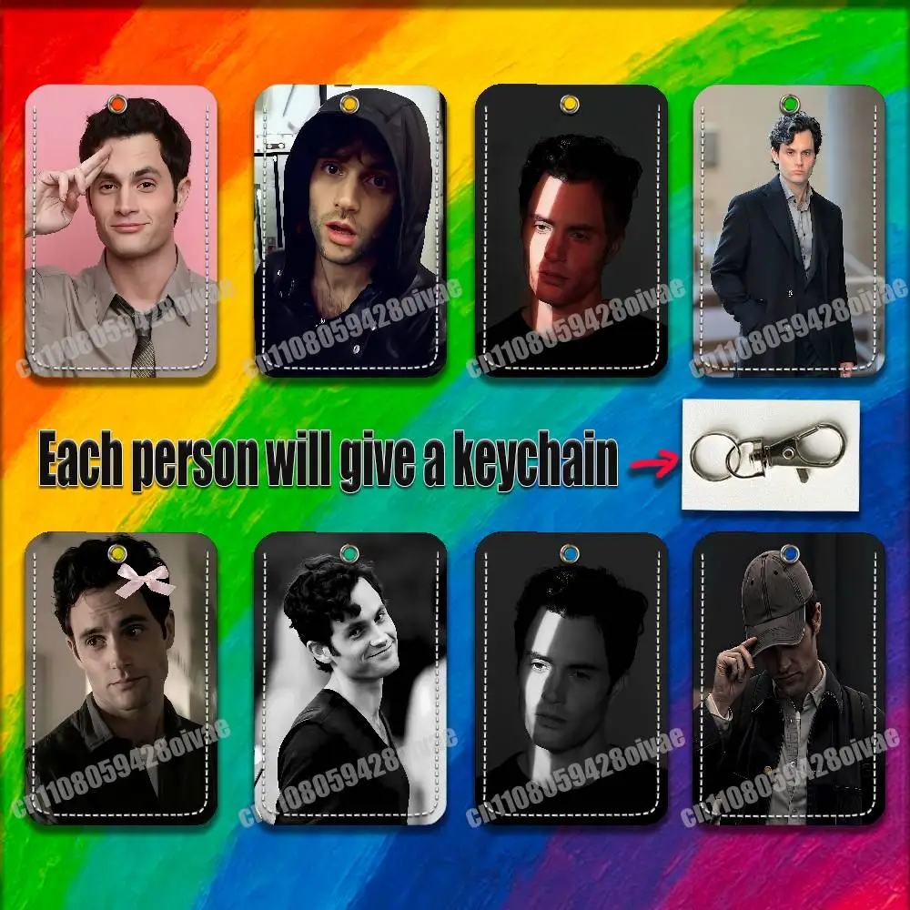 

Actor P-Penn B-Badgley For ID Clips Credit Bank Subway Card Holder Cover Sleeve Ornament Leather Keychain