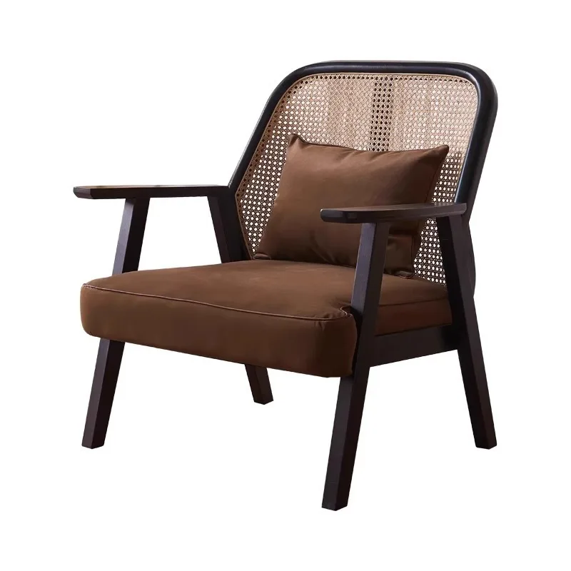 

Simple leisure chair rattan sofa chair, living room balcony solid wood single back chair
