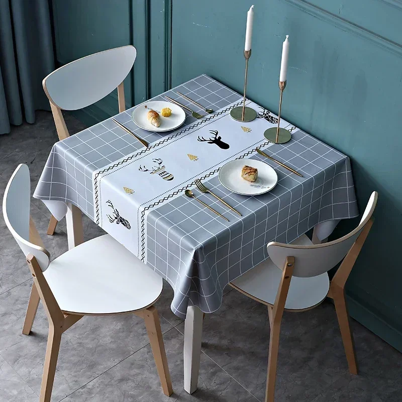 

Water-proof,PVC Small heat-proof, oil-proof and wash-free square household Square tablecloth tea skyblue