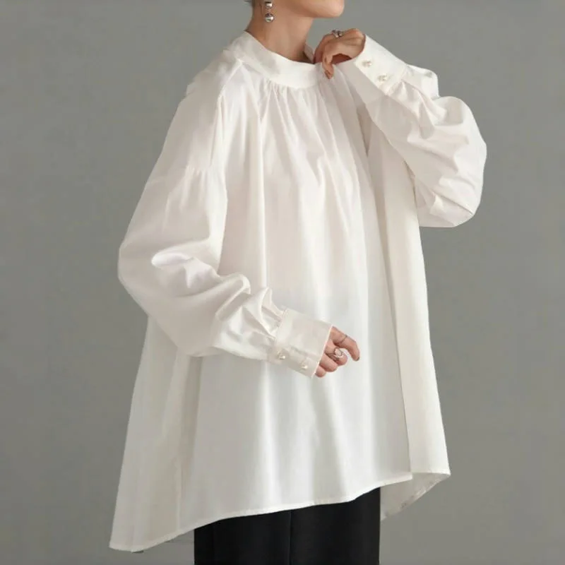 롯데 인스 루즈 하프 터틀넥 풀오버 스왈로우테일 랜턴 슬리브 셔츠