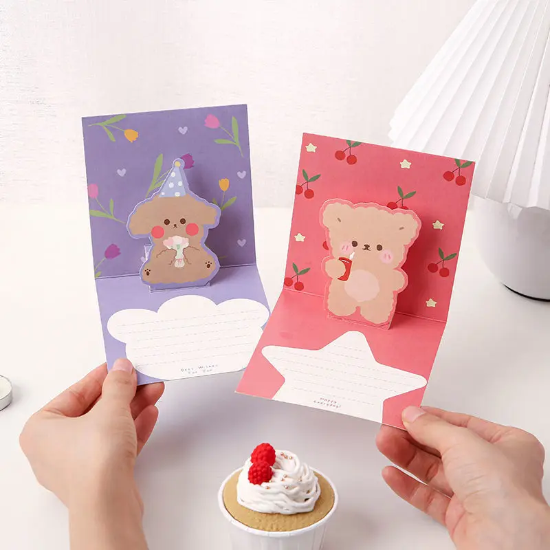 

Pop up style cute cartoon 3D folding gratitude Spring Festival greeting cards birthday wishes message handwritten DIY gift card