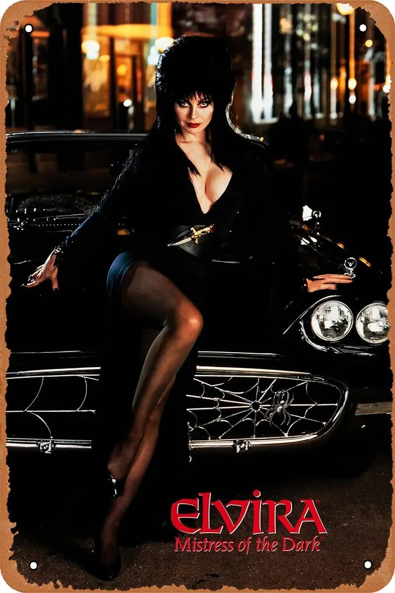 Elvira, Mistress of the Dark Movie Poster Vintage Tin Sign Retro Metal Sign for Bar Pub Man Cave Bedroom Home Wall Art Decor 12