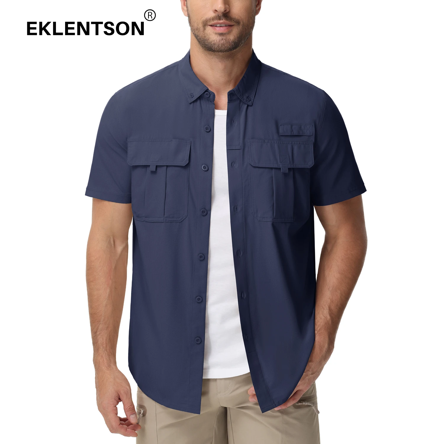 EKLENTSON UV Block Fishing Shirts Mens Lightweight UPF 50+ Quick Dry Short Sleeve Shirt Breathable Outdoor Hiking Shirt