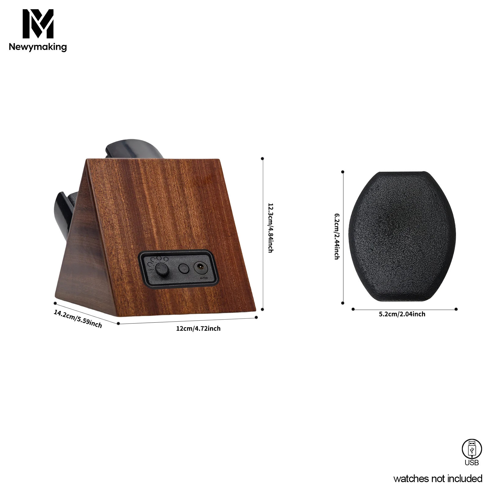 3 Slots Watch Winder Wooden Triangle Automatic Watch Winder Box USB Power Supply for Mechanical Watches Storage Display Case