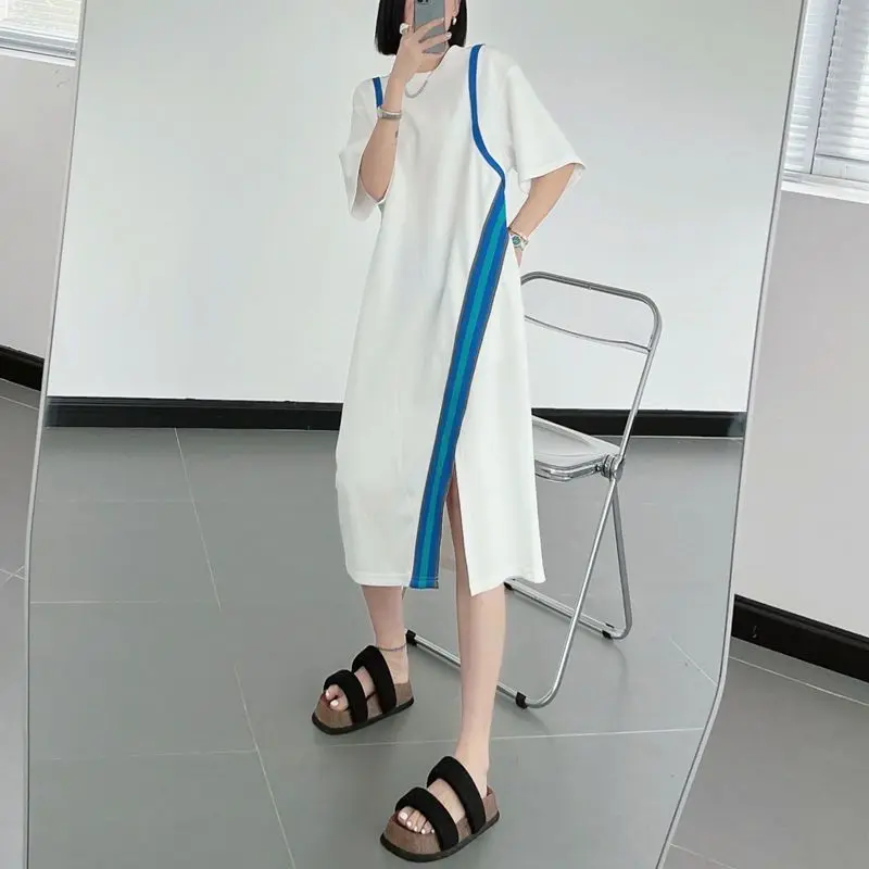 ฤดูร้อนวินเทจหลวมO-คอแขนสั้นสบายๆเสื้อยืดชุดเสื้อผ้าผู้หญิงอารมณ์สง่างามลายชุด