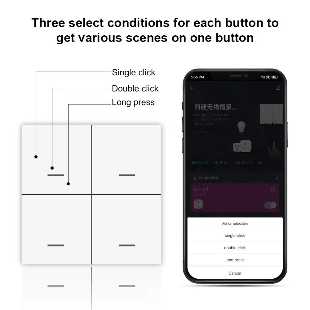 Tuya Smart ZigBee Switch 4 Gang Szenario 12 Szene Schalter Druckknopf Controller Unterstützung Deconz ZigBee2Mqtt Home Assistant