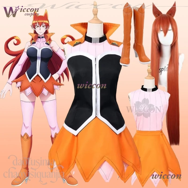 

Ameri Azazel Cosplay Anime Welcome To Demon School! Iruma-kun Costume Sexy JK School Dress Orange Kawaii Minidress Wig Halloween