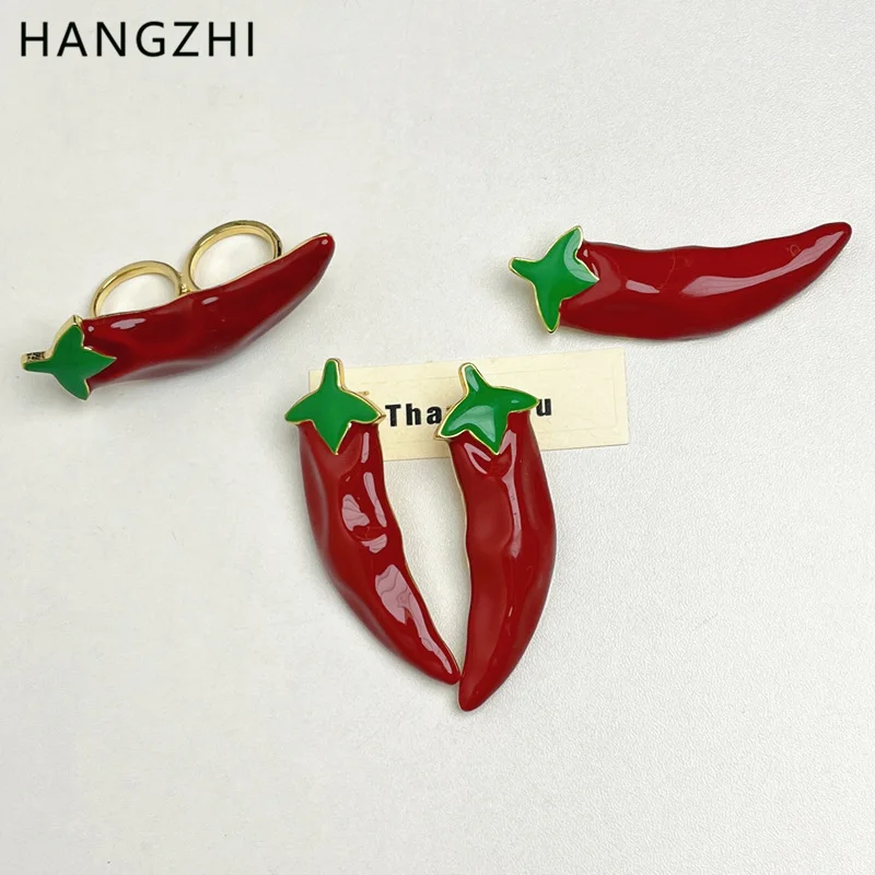 HANGZHI Exaggerated Red Chili New Year Earring New Design Temperament Funny Vintage Jewelry Gift for Women