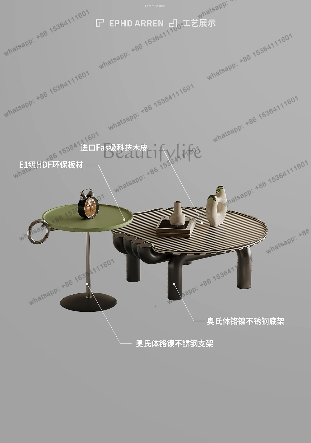 Combinazione di tavolini in metallo italiano dimensioni artistiche vernice rotonda a strisce soggiorno piccolo appartamento casa designer