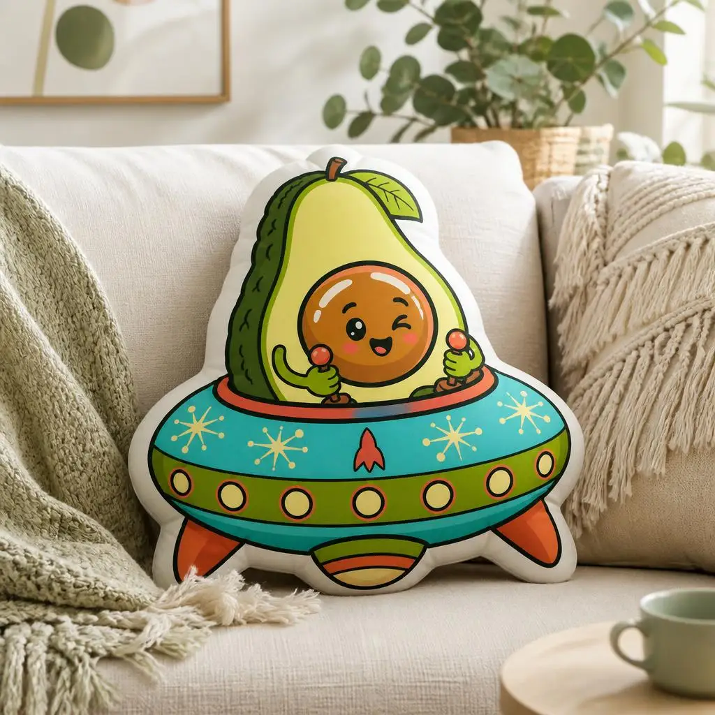 Avocado UFO Flying Saucer Throw Pillow Cute Kawaii Space Cushion Shaped Stuffed Decorative Pillow Game Room Sofa Decor Gift