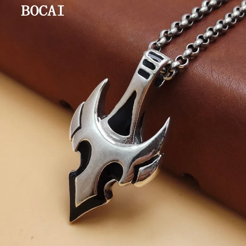 BOCAI S925 Sterling Silver Minimalist Hip-hop Punk Alien Flame Dragon Sword Men's Pendant