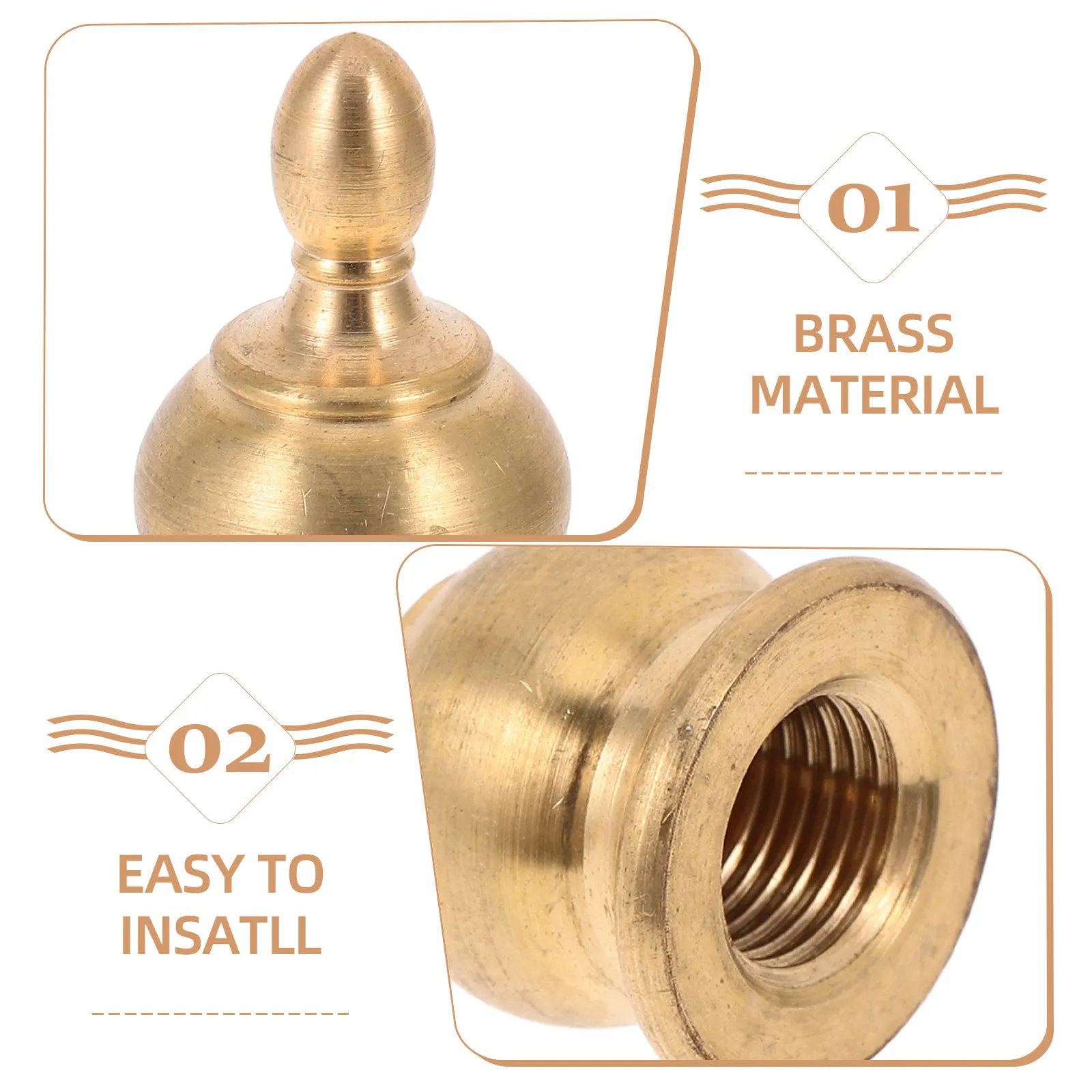 2Pcs Lamp Finial Cap Knob Copper Construction Smooth Polished Round Head Thread Design for Lamp Shade Holder Vintage Style Decor