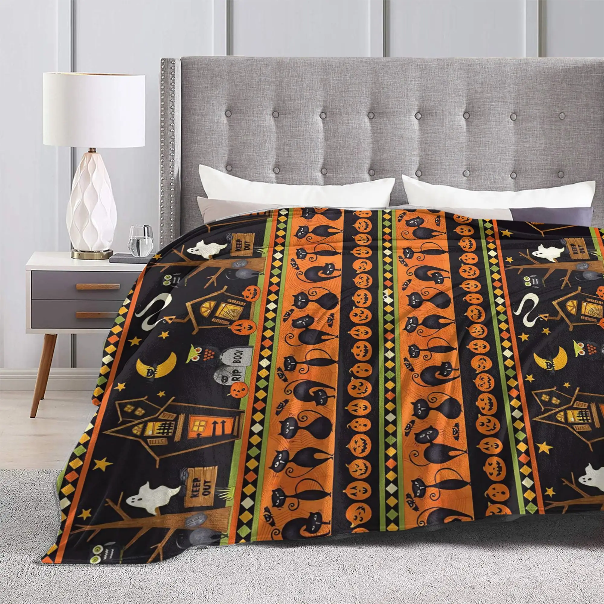 Halloween Blanket Flannel All Season Gothic Bats Ghosts Witch  Multifunction Soft Throw Blanket for Sofa Couch Bedding Throws