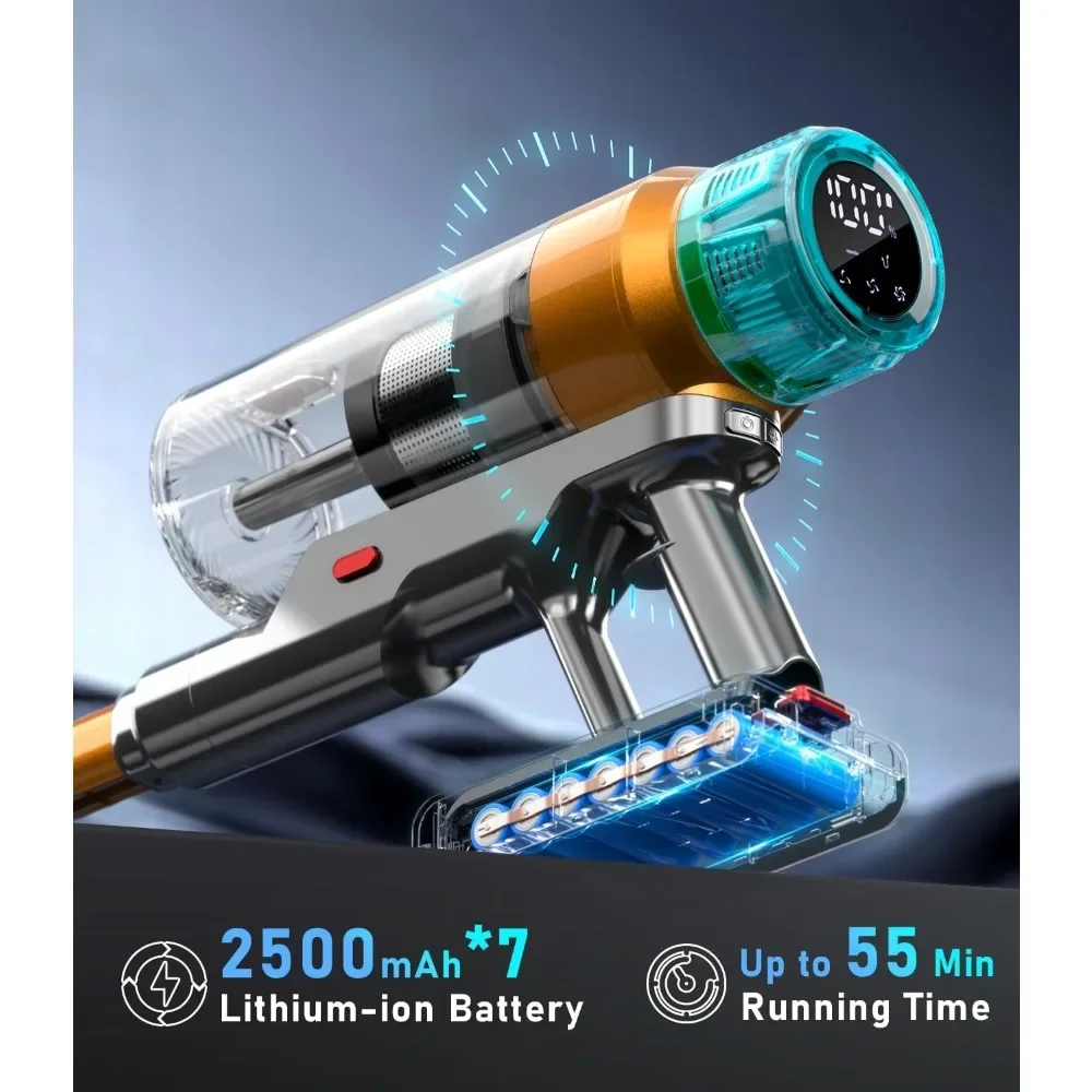 مكنسة كهربائية لاسلكية قابلة للتخصيص بقدرة 600 وات و55 كيلو باسكال، ما يصل إلى 55 دقيقة، مكانس كهربائية للمنزل قابلة لإعادة الشحن على الحائط OLED