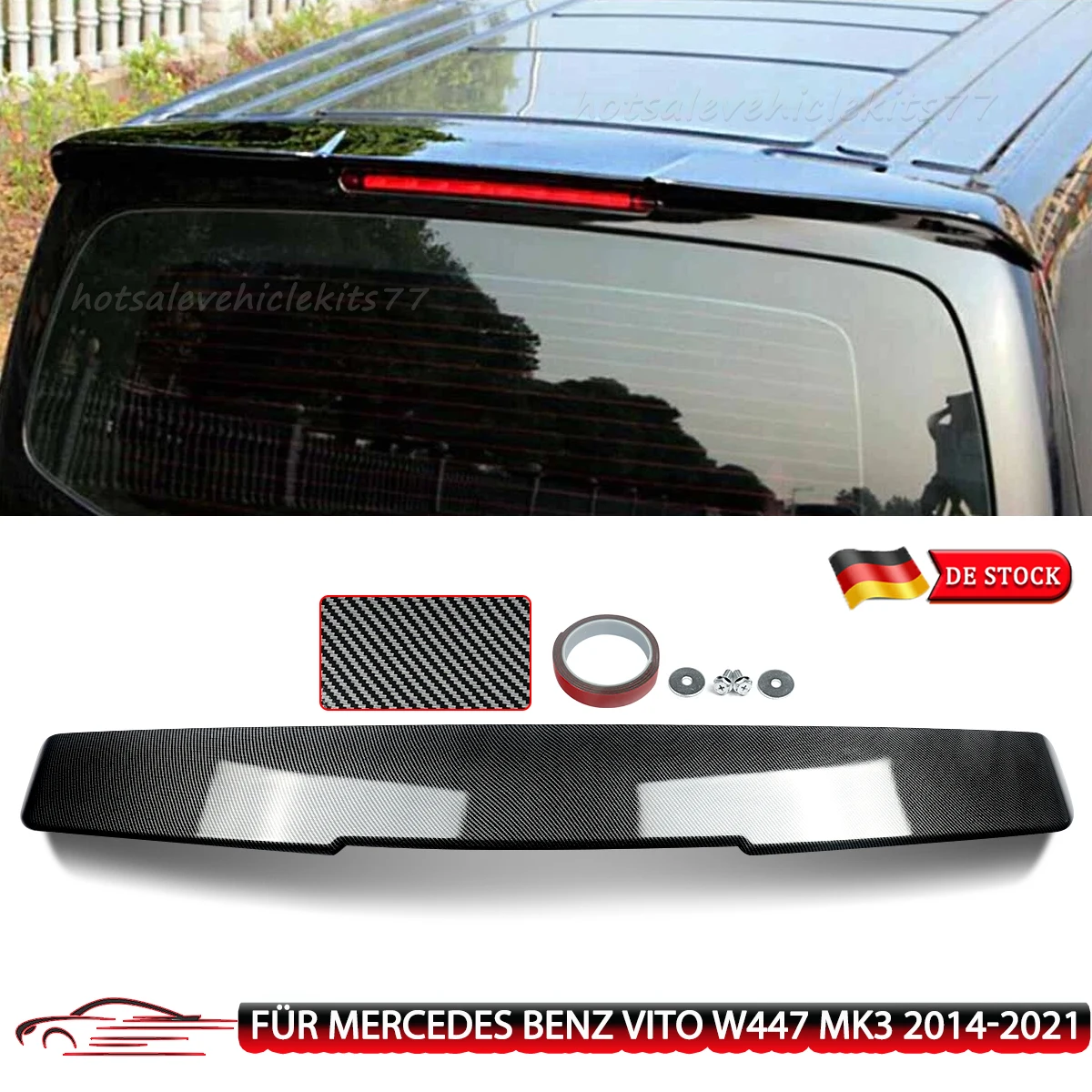 Für Mercedes Benz VITO W447 MK3 2014-2021 Carbon-Optik Werksstil Hinterer Oberer Dachspoiler Flügel Lippe Karosserie-Tuning ABS