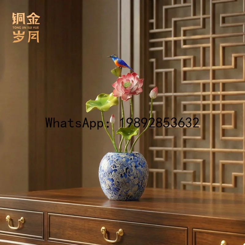 HYS Yituan Harmony Brass Lotus Ornament Home Living Room Entrance Decorative Vase