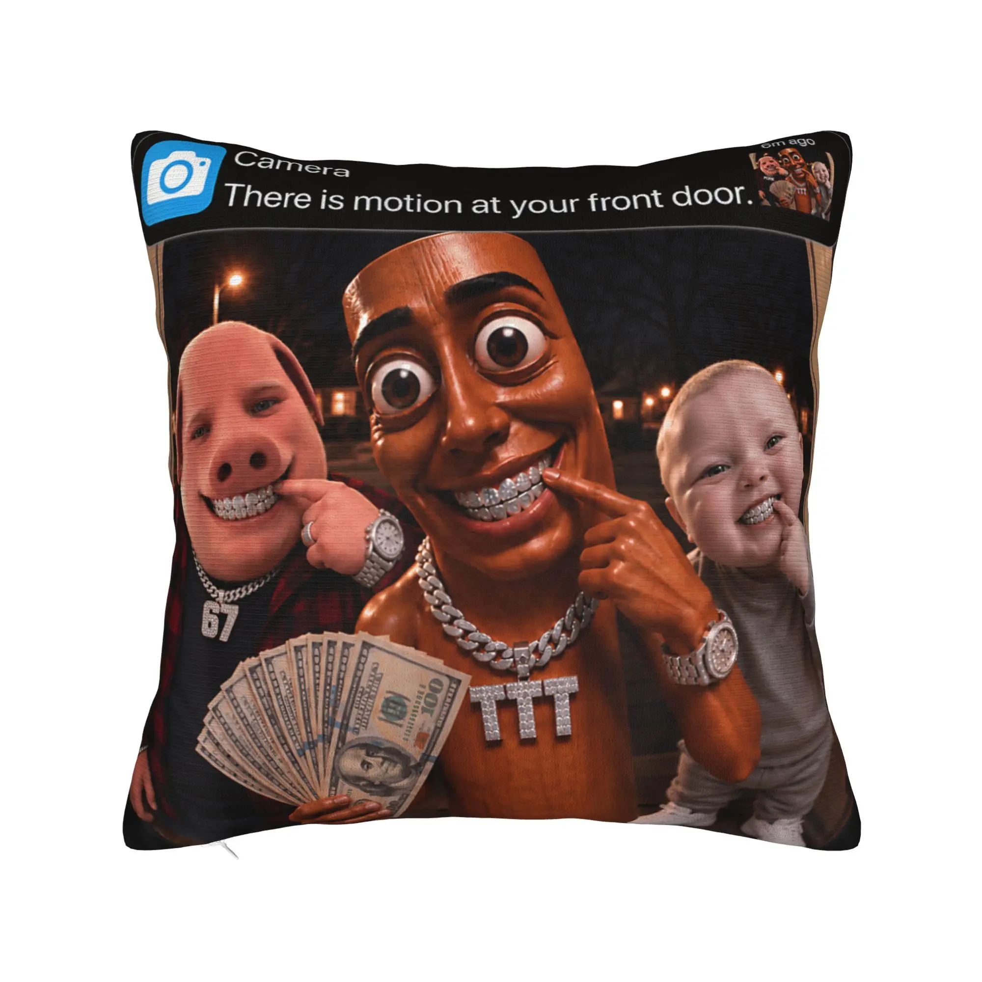Motion at Your Front Door Tung Sahur John Pork Ai Baby Meme Pillow Cover Cushion Cover Pillow Case For Living Room Bed Chair