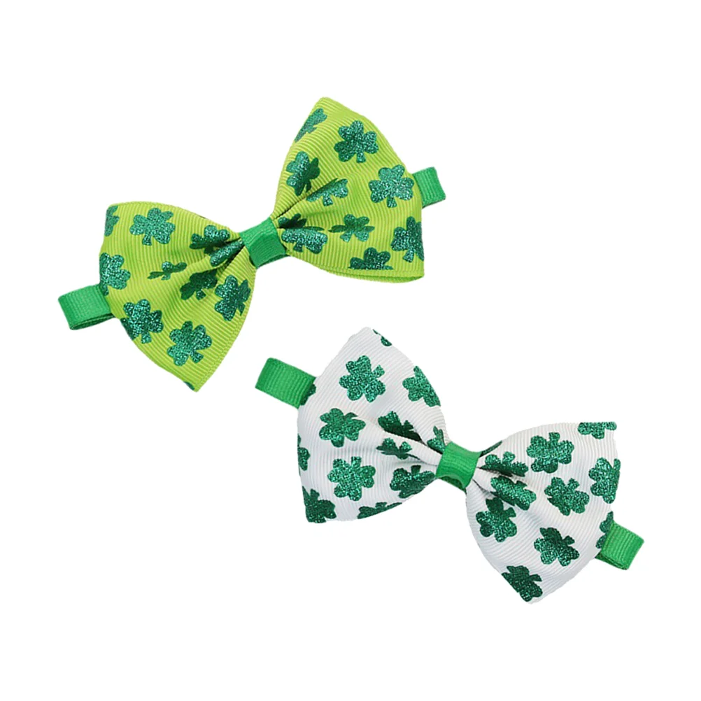 2 Pcs Pet Bow Tie St Patrick's White Dog Cat Party Festival Decor Supply Breathable Comfortable Skin Friendly Chic