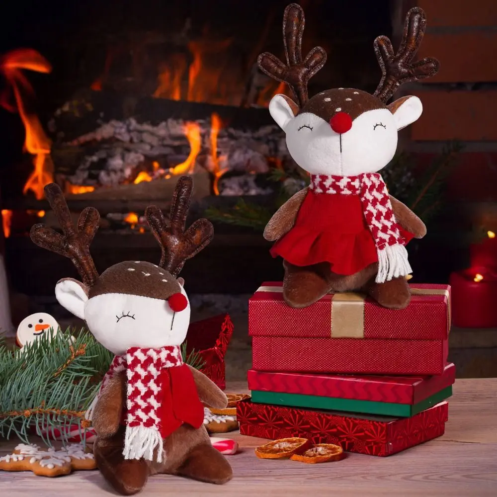Écharpe de Noël en peluche de dessin animé pour enfants, wapiti assis, beurre de cerf, jouet mignon, ornements de festival, centre commercial, hôtel, cadeau doux