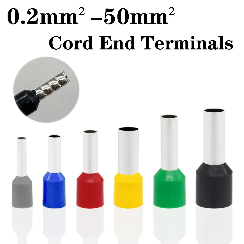 Pure Copper Cord End Terminals E0208 E1508 E16-12 Insulated Electrical Cable Connector Tubular Crimp Terminals Ferrules Terminal