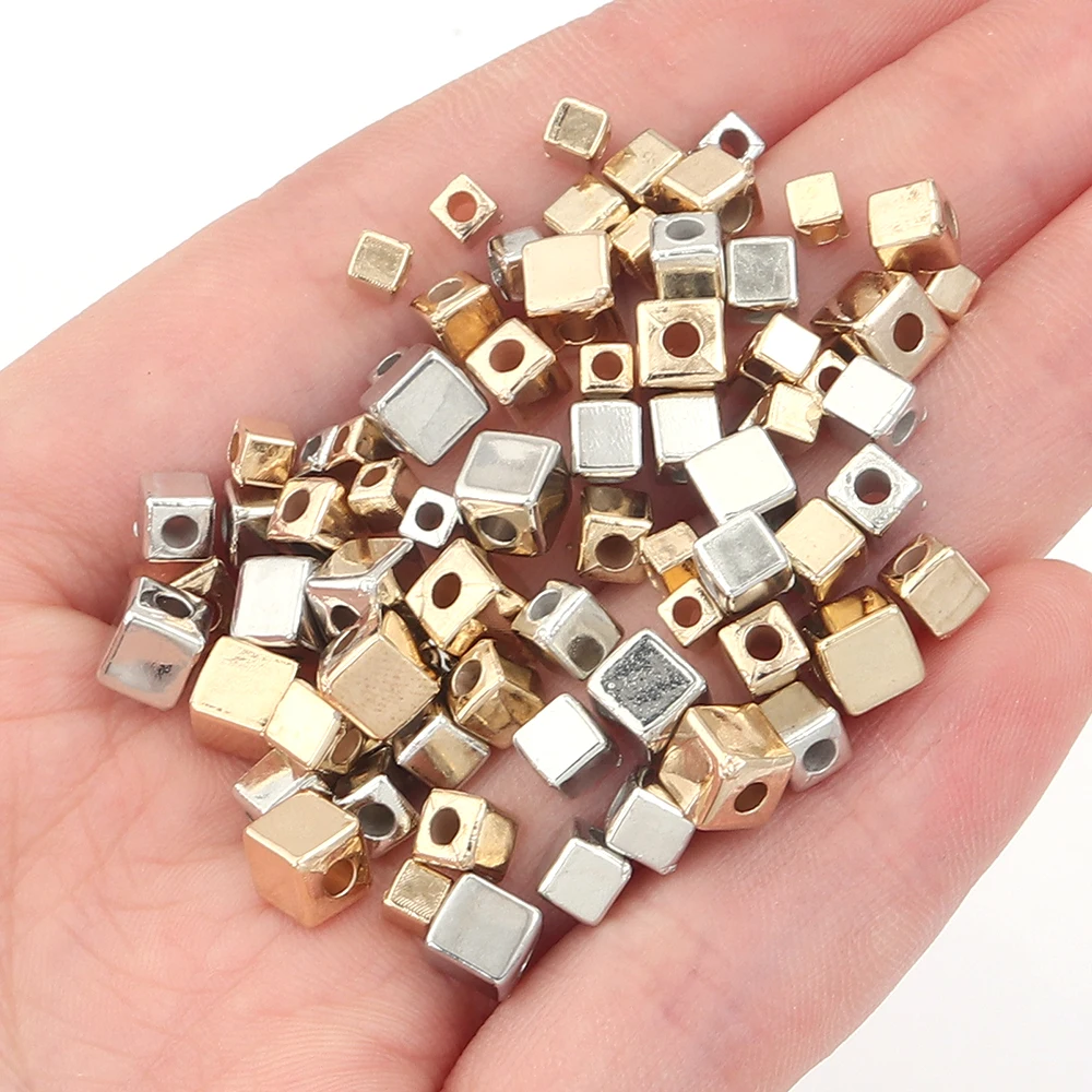 200 Stück 3/4/5 mm CCB-Quadratperlen, Würfel, lose Distanzperlen für DIY-Schmuckherstellung, Basteln, Armbänder, Halsketten, Zubehör, Großhandel