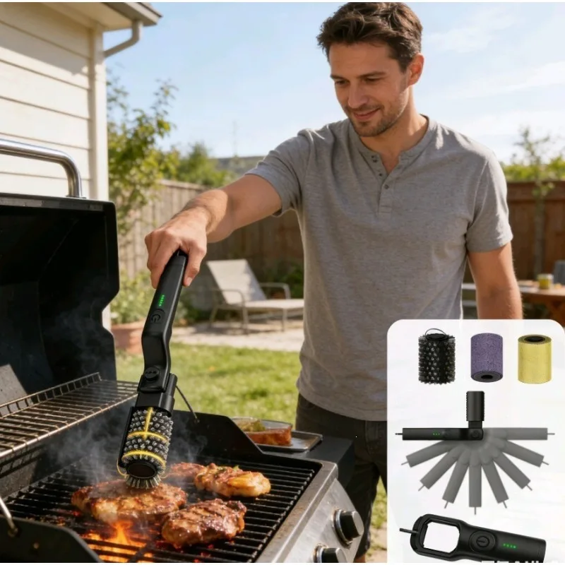 Electric BBQ Cleaning Brush 360 Degree Rotatable No Dead Angle Grill Cleaner Portable Barbecue Washing Tool