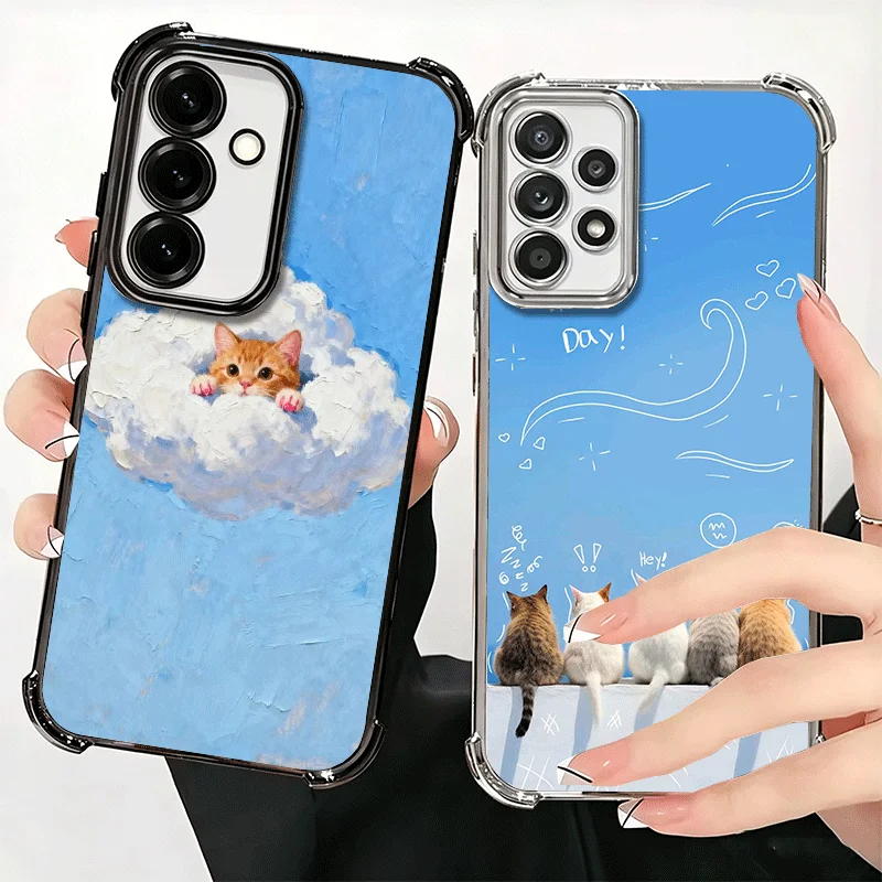 Cat Cute Kitten Cartoon Plating Phone Case For Samsung A17 A57 A27 A37 A16 A56 A26 A36 A15 A55 A25 A35 A14 A54 A24 A34 A13 A53 A