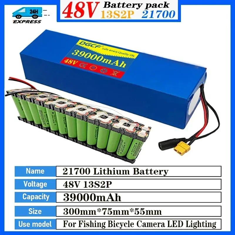 

High capacity XT60 48V 13S2P 39Ah 21700 rechargeable lithium-ion battery pack with built-in intelligent BMS protection board