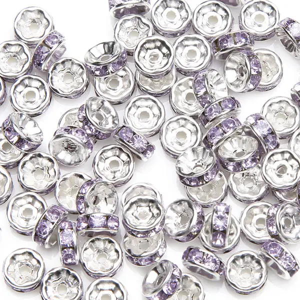 (50 Stück = 1 Los!) AAAA-Qualität 6x3MM Metall Silberbeschichtete Kristall-Strass-Rondell-Abstandsperlen 18 Farben zur Auswahl – Detail 9