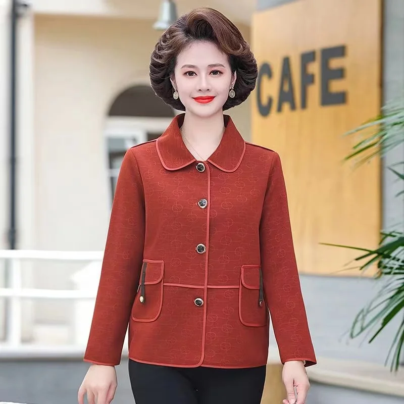 

Mom Coat Women's Short Fashion Cardigan Overcoat Middle-Aged Elderly Ladies 2024 Spring Autumn New Thin Jacket Casual Loose Tops