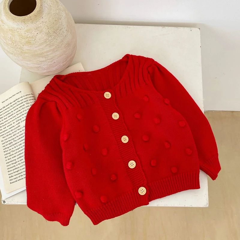 Autumn New Baby Clothing, 0-3 Year Old Girl Handmade Ball Ball Hundred Tower Round Neck Cardigan Cotton Sweater Coat