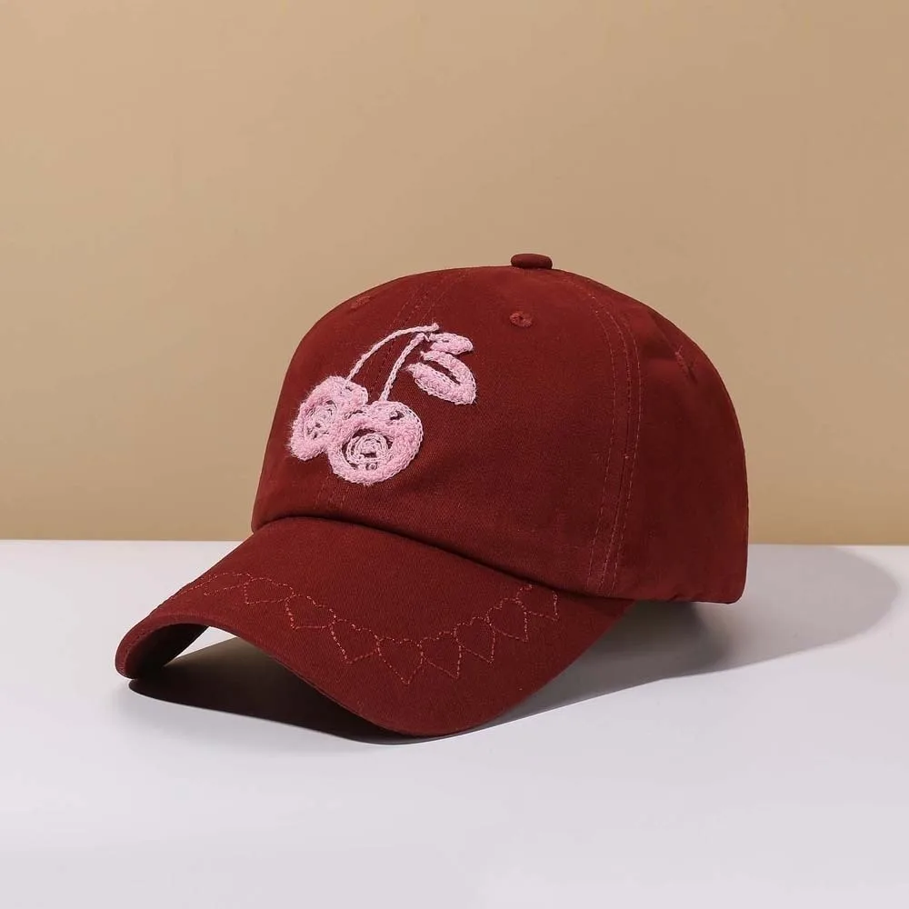 

Adjustable Cherry Baseball Cap Sunscreen Korean Style Embroidered Peaked Hat Polyester Hip-hop Sunshade Casquette Outdoor