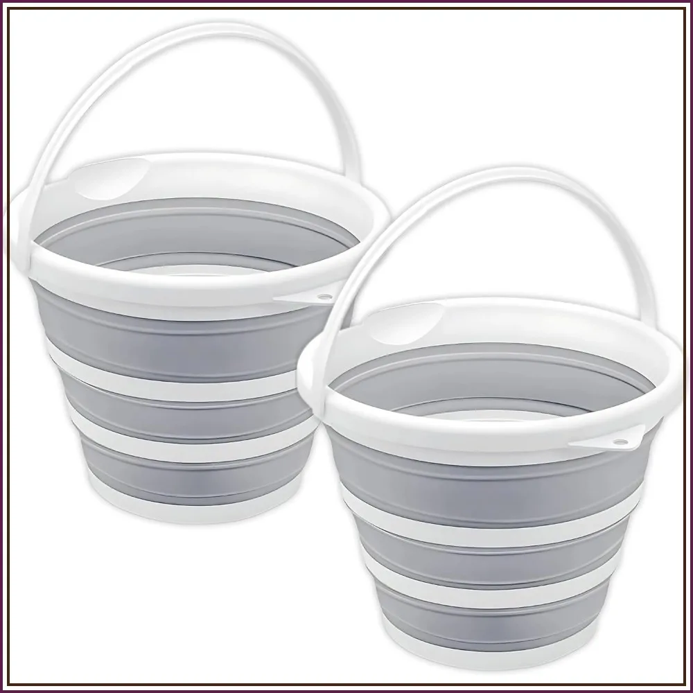 

2.6 Gallons Collapsible Bucket with Handle, Space Saving Portable Foldable Water Pail for Camping, Fishing, Boating, Mop, Indoor/Outdoor Use (2-Pack)