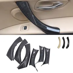 Para bmw série 3 e90 e91 e92 316 318 320 325 328i 2004-12 textura de carbono porta interior do carro braço lidar com puxar quadro capa guarnição