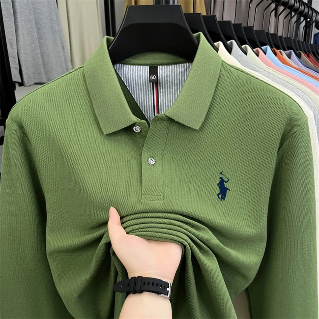 100% pure cotton high-end brand men's long sleeve polo shirt autumn winter fashionable luxury embroidery golf top casual T-shirt