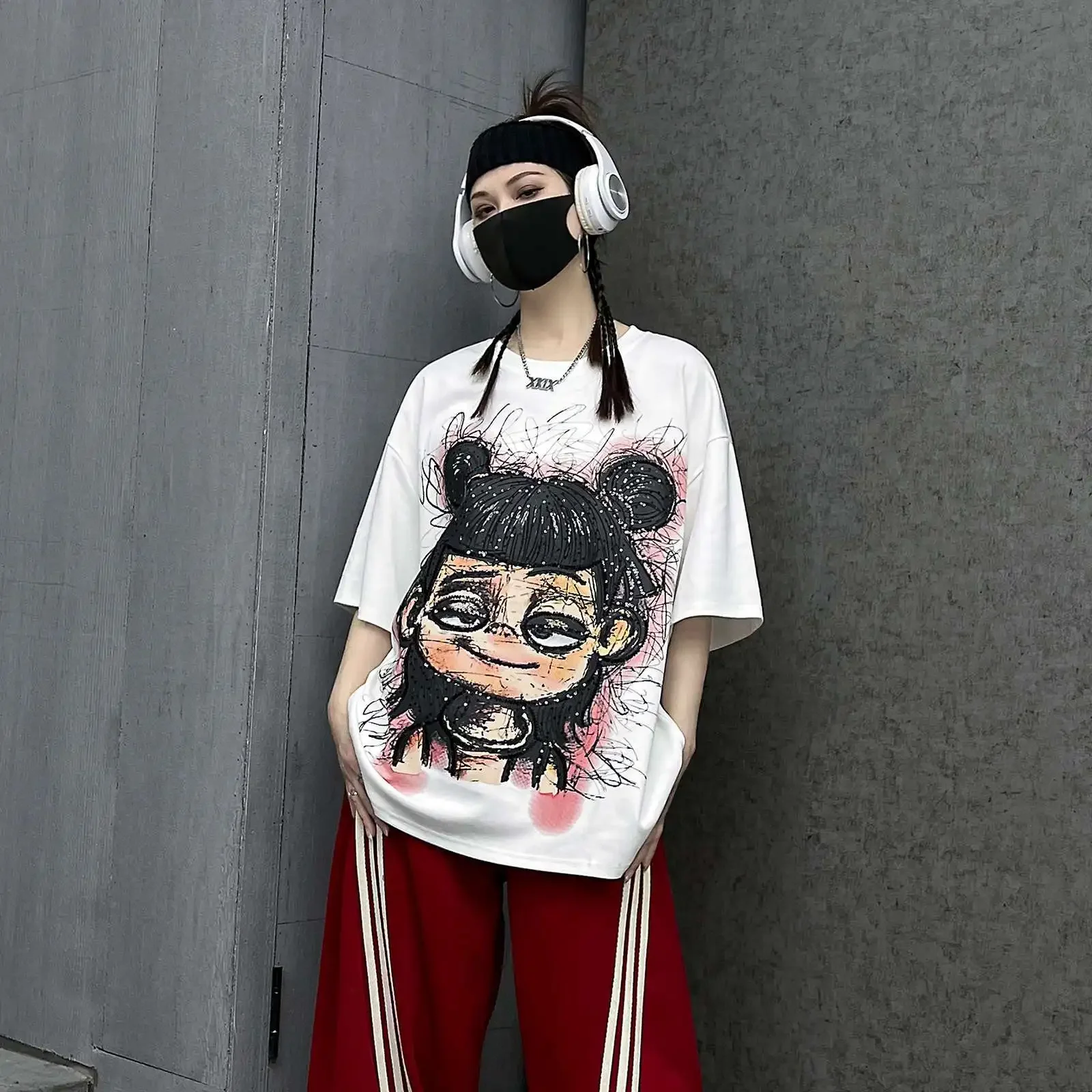 

Korean Fashion High Street Short Sleeved T-shirt Women's Summer 2025 New White Half Sleeved T-shirt Loose Top Female Clothing