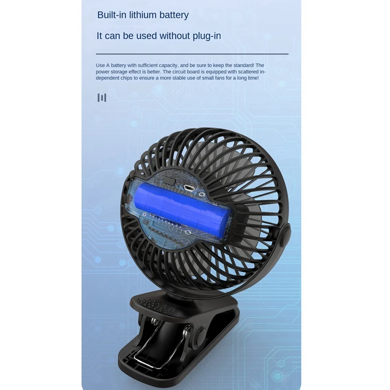 1200Mah Summer Clip-on Fan Portable Automatic Oscillating Head Fan Rechargeable High Wind Power Fan for Student White-A79M